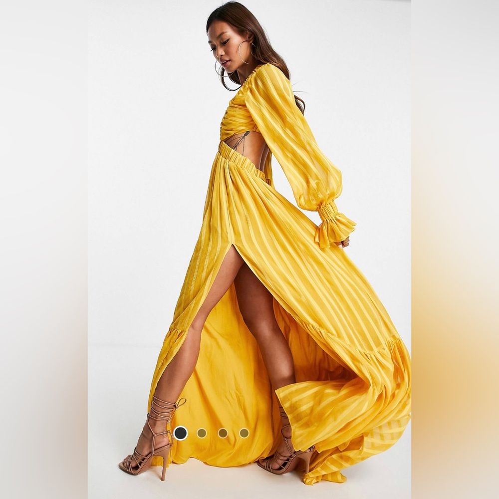 NWT ASOS Mustard Yellow Long Sleeve Backless Maxi Dress w Slit